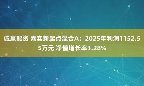 诚赢配资 嘉实新起点混合A:2025年利润1152.55万元 净值增长率3.28%